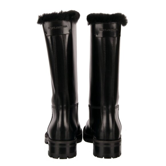 Dolce & Gabbana - Leather Boots BIKER with Fur and Logo Black EUR 35,5 - Picture 4 of 5